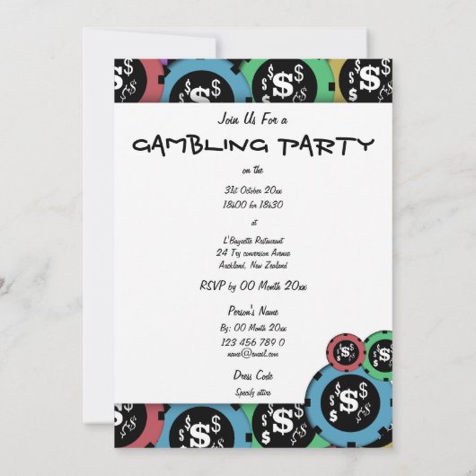 ベガスルーレットカジノ賭博パーティー 招待状 (裏面)