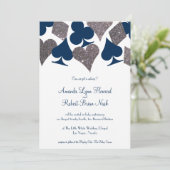 ベガス結婚のネイビーブルーシルバーフェイクグリッター 招待状 (スタンド正面)