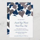 ベガス結婚のネイビーブルーシルバーフェイクグリッター 招待状 (正面/裏面)