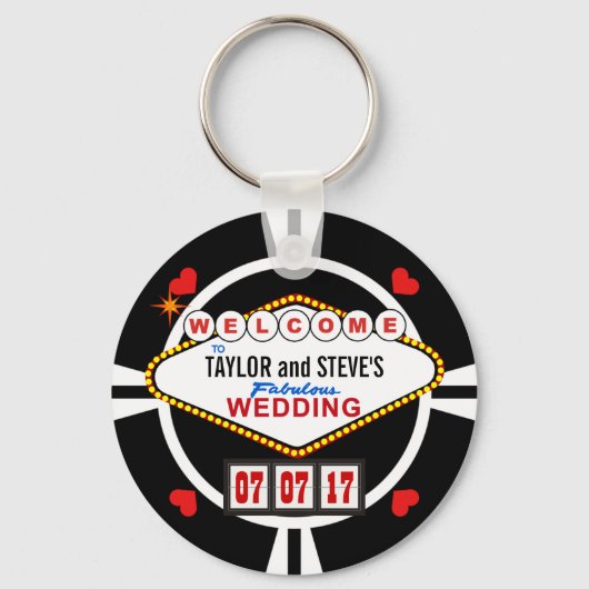 ベガス結婚カジノの好意トランプのポーカーチップ キーホルダー (正面)