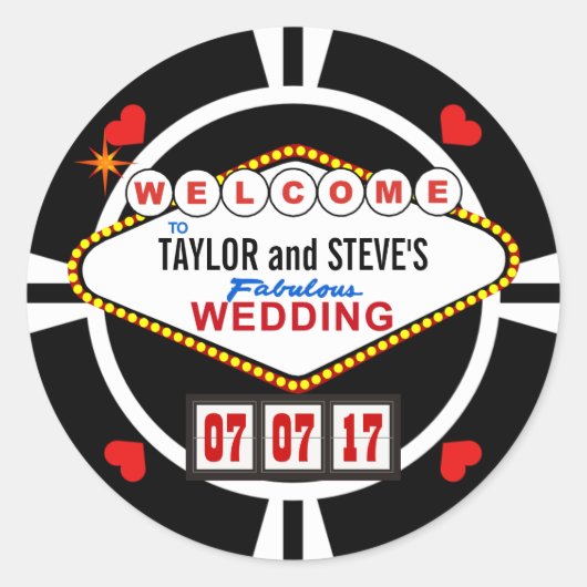 ベガス結婚カジノの好意トランプのポーカーチップ ラウンドシール (正面)