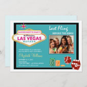 ベガス週末バチェロレッテ招待状（アクア） 招待状 (正面/裏面)
