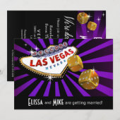 ベガス スターバースト ウェディング パープル ブラック ゴールド 招待状 (正面/裏面)