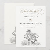 ベガス ネバダ州 スケッチ 風景 結婚式 セーブザデート (正面/裏面)