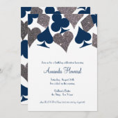 ベガス バースデーパーティー ネイビーブルー シルバー 偽 グリッター 招待状 (正面/裏面)