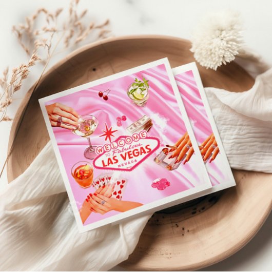 ベガス・ポーカー・ガールズ・ナイト・アウト・ピンク スタンダードカクテルナプキン