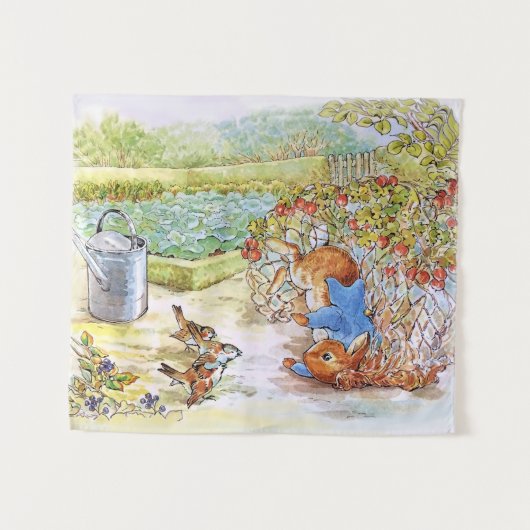 ベギーパッチでタンブルするウサギのピーター タペストリー (正面(横))