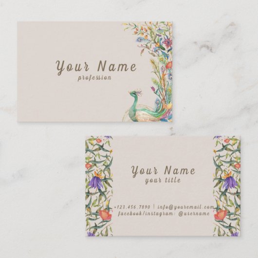 ベクターウォーターの色peacocks花イラストレーション 名刺 (正面/裏面)