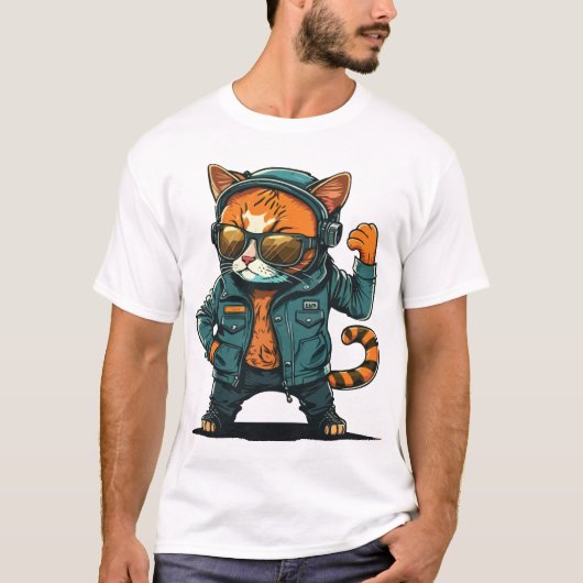 ベクターキャラクターTシャツ ネコ Tシャツ (正面)