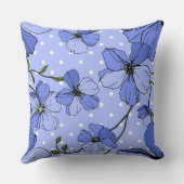 ベクターブルーフラックスワイルドフラワー水玉模様ヴィンテージ クッション (裏面)