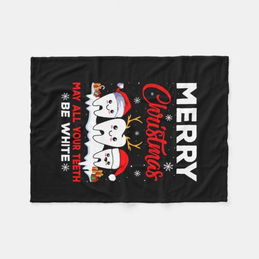 ベクターメリークリスマスは歯が白いかもしれない フリースブランケット (正面(横))
