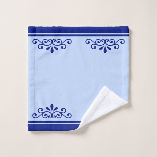 ベクトルオーナメントと王室のブルーストライプのライトブルー バスタオルセット (ウォッシュタオル)