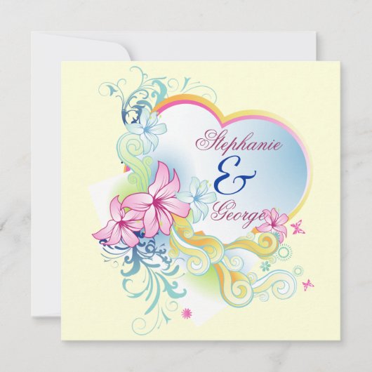 ベクトル フラワー アンド ハート セーブ ザ デート ウェディング 招待状 (正面)