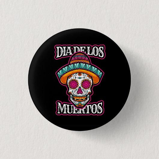 ベクトルdia de los muertos,死んだスカルの日, 缶バッジ (正面)
