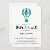 ベシンプルビーシャワーティール（緑がかった色）グリッター温風船 招待状 (正面/裏面)