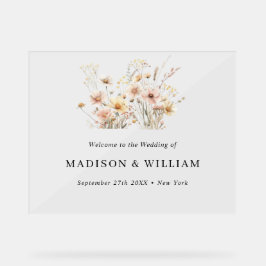 ベジお洒落ュワイルドフラワー結婚の歓迎サイン アクリルサイン