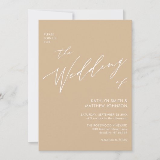 ベジエレガントュスクリプトすべて一つのミニマル結婚リスト 招待状 (正面)