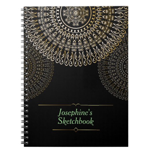 ベジエレガントュマンダラパーソナライズされた名黒 ノートブック (正面)