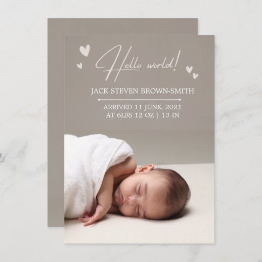 ベジエレガントュートラル生まれたばかりの発表カード 招待状 (正面/裏面)