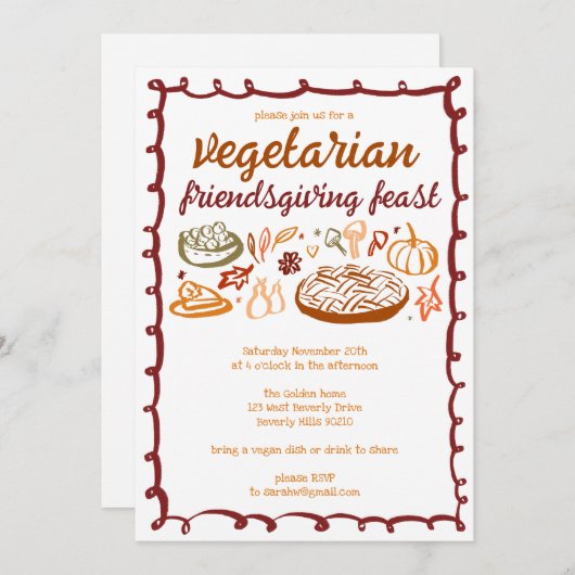 ベジタリアンお洒落感謝祭の友情 招待状 (正面/裏面)