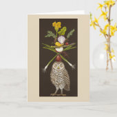 ベジタリアンフクロウグリーティングカード カード (黄色い花)