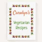 ベジタリアンレシピ,あなたの名前,野菜,白 ノートブック (正面)