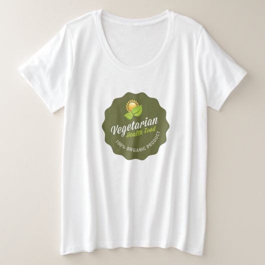 ベジタリアン健康食品100%オーガニックグリーンサイン プラスサイズTシャツ (デザイン正面)
