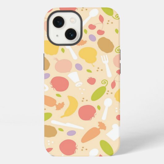 ベジタリアン料理パターン背景 iPhoneケース (裏面)