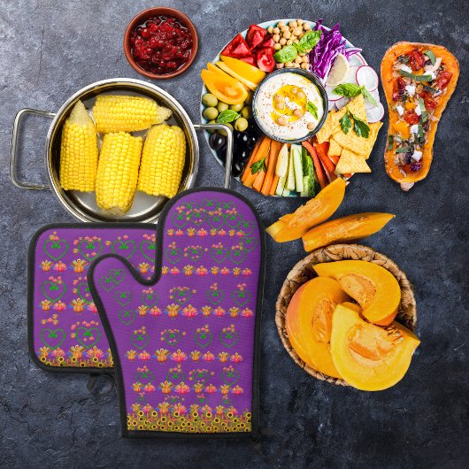 ベジターキーとヒマワリ紫 鍋つかみ&鍋敷きセット