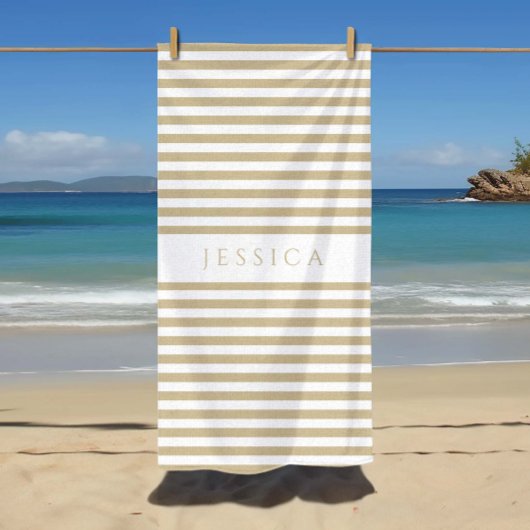 ベジパーソナライズされたモダンュパタストライプのーン ビーチタオル