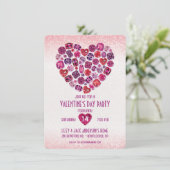 ベジュエルで飾られたハートバレンタインデイパーティの招待状 招待状 (スタンド正面)