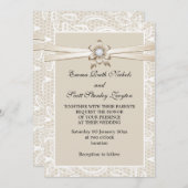 ベジ縁どュリボンの結婚レース 招待状 (正面/裏面)