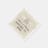 ベジ縁どュリボン&フラワー結婚ズのレース スタンダードカクテルナプキン (角)