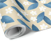 ベジ離れューの背景に青い花と白い花 ラッピングペーパー (ロールコーナー)