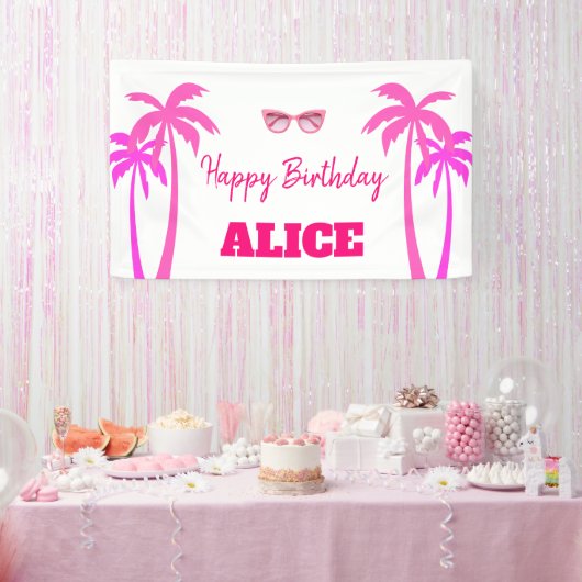 ベスティスマリブピンクドールビーチ誕生日 横断幕 (パーティー)