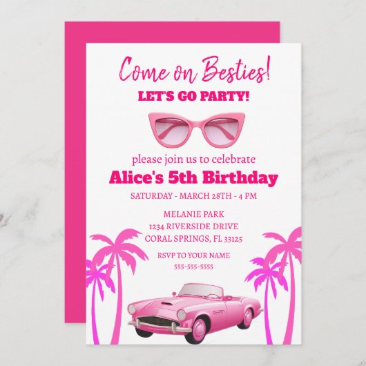 ベスティスマリブ人形ビーチ誕生日 招待状 (正面/裏面)