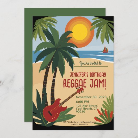ベスティーズ誕生日レゲエジャムパーソナライズされた 招待状 (正面/裏面)