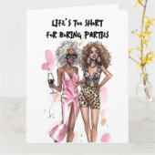 ベスティーズ黒カーリーガールズヒョウ柄ピンクドレス カード (黄色い花)