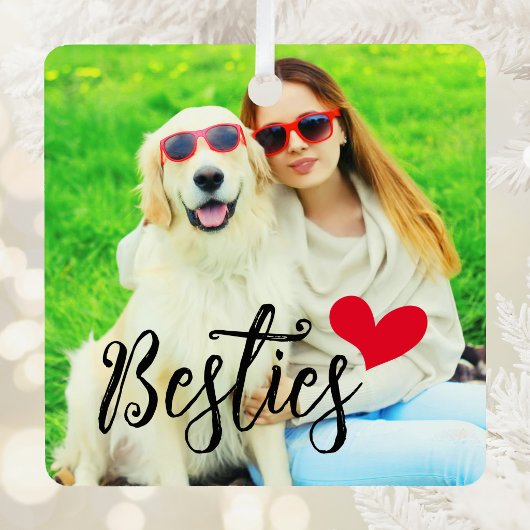 ベスティーズ かわいい犬のママ 赤いハート 写真 メタルオーナメント
