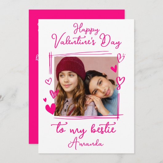 ベスティーバレンタインデー |明るいピンクの1枚の写真 シーズンカード (正面/裏面)