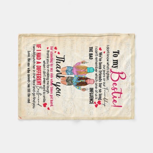 ベスティー·ギフト|私のベスティに手紙をありがとう フリースブランケット (正面(横))