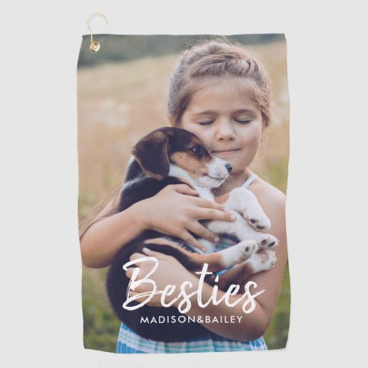 ベスティ|ペッカスタムトの写真と名前のタイポグラフィ ゴルフタオル (正面)