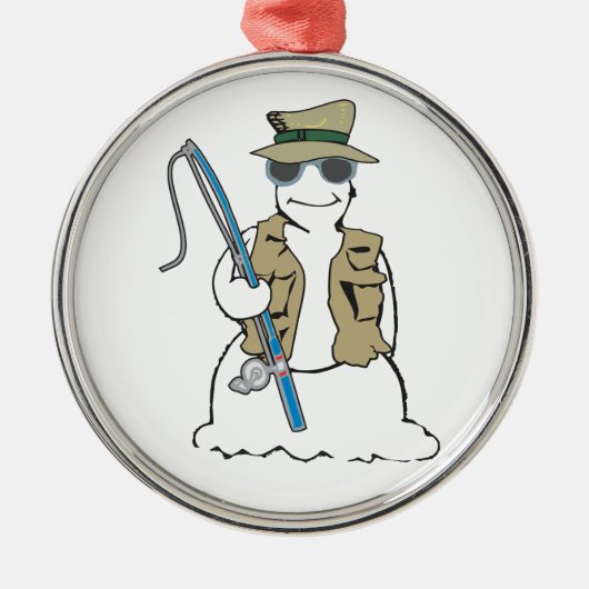 ベストが付いている漁師の雪だるま メタルオーナメント (正面)