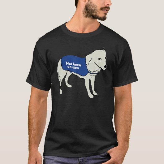 ベストのジャケットを着た男警告の犬には興味がない Tシャツ (正面)