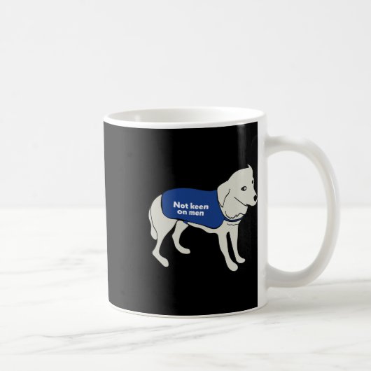 ベストのジャケットを着た男警告の犬に熱心な コーヒーマグカップ (右)