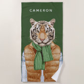 ベストのトラは|あなたの名前を加えます ビーチタオル (正面)