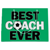 ベストコーチエバーサッカーコーチズスポーツパーティー ラージペーパーバッグ (正面)