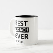 ベストコーチエバーチェックリスト – 名前をカスタムするプレゼント ツートーンマグカップ (正面左)