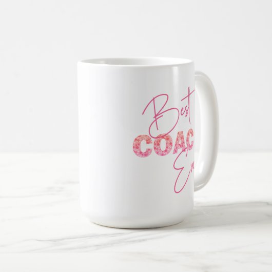 ベストコーチエバーピンクフローラ文字 パーソナライズされた コーヒーマグカップ (正面右)