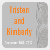 ベストスティッカーグレイモダンダマスクレースプリントパテ スクエアシール (正面)